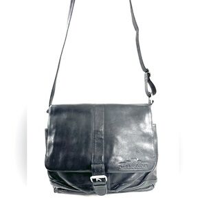 latico Black Leather Medium Messenger Bag Snap Flap Office Travel Commute